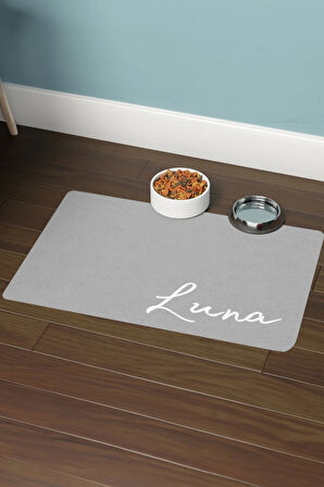 MAtGo Pati Hayvana isme Özel Fotoğraflı Beslenme Matı Sıvı Geçirmez Kedi Köpek Mama Paspası 50x70cm