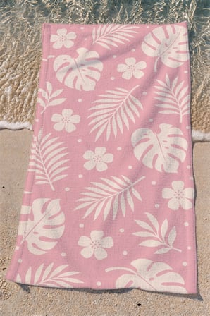 Valerine Life Plaj Havlusu 70x140cm Havuz Spa Sauna Spor Pamuklu Emici Pembe Tropik Çiçek