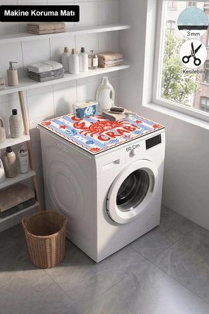 Valerine Life Çamaşır Kurutma Makinesi Üstü Düzenleyici Matı Sıvı Geçirmez Örtü Yengeç Neşesi