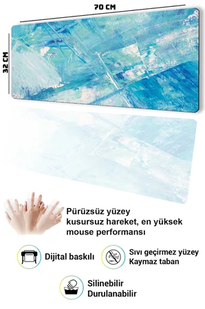 SonicTouch Klavye Mousepad 32x70cm Dikişsiz Pürüzsüz Sıvı Geçirmez Kaymaz Taban Mint Fırtınası