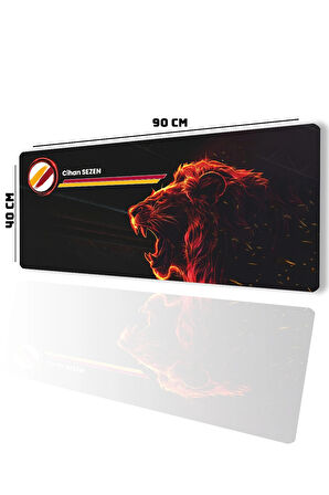 SonicTouch Kişiye isme Özel Aslan Figürlü Sarı Kırmızı Fotoğraflı XXL Gamer Klavye Mousepad 40x90cm