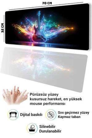 SonicTouch Klavye Mousepad 32x70cm Dikişsiz Pürüzsüz Sıvı Geçirmez Kaymaz Taban Neon Solo
