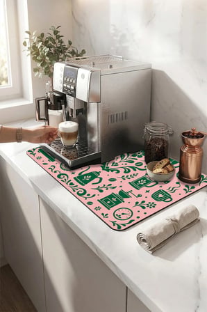 Valerine Life Kahve Espresso Makinesi Matı 35x45cm Çaycı Pad Su Geçirmez Botanik Dem