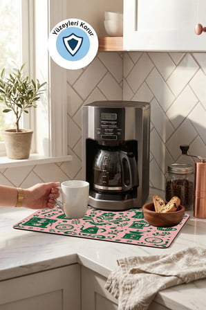 Valerine Life Kahve Espresso Makinesi Matı 35x45cm Çaycı Pad Su Geçirmez Botanik Dem
