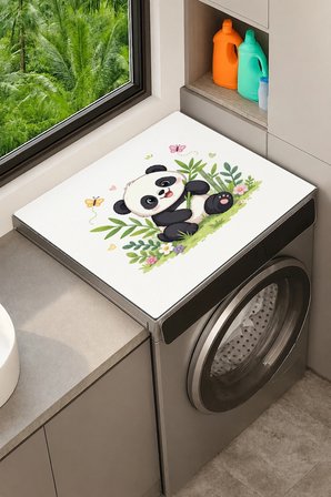 Valerine Life Çamaşır Kurutma Makinesi Üstü Düzenleyici Matı Sıvı Geçirmez Örtü Bambu Panda