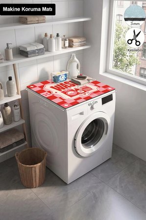 Valerine Life Çamaşır Kurutma Makinesi Üstü Düzenleyici Matı Sıvı Geçirmez Örtü Kırmızı Kare Yıkama