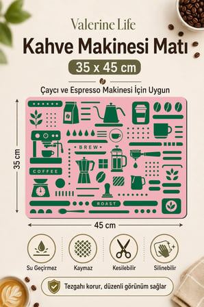 Valerine Life Kahve Espresso Makinesi Matı 35x45cm Çaycı Pad Su Geçirmez Kahve Ritimleri