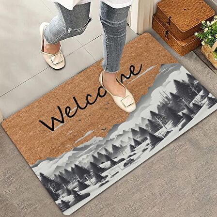 Valerine Life Kar ve Çam Ormanı Welcome Kapı Önü Paspası 45x70cm
