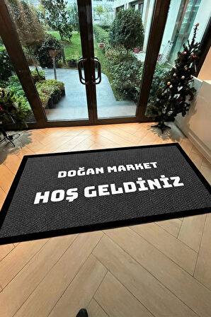 Valerine Life isme Kişiye Firmaya Özel Gri Dijital Baskılı Dükkan Önü İşyeri Kapıönü Paspası 50x90cm