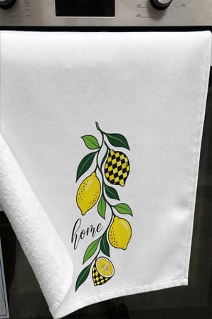 Valerine Life El Kurulama Havlusu 30x50cm Mutfak, Fırın için Pamuklu Emici Damalı Limon