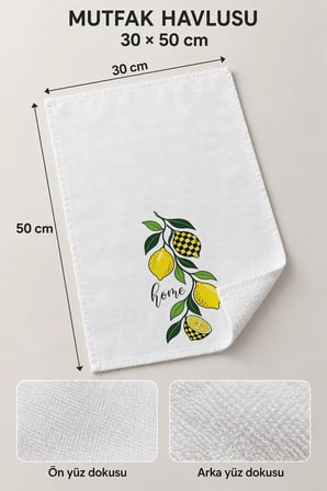 Valerine Life El Kurulama Havlusu 30x50cm Mutfak, Fırın için Pamuklu Emici Damalı Limon