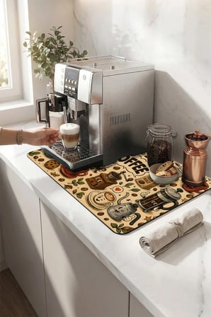 Valerine Life Kahve Espresso Makinesi Matı 35x45cm Çaycı Pad Su Geçirmez Coffee Toons