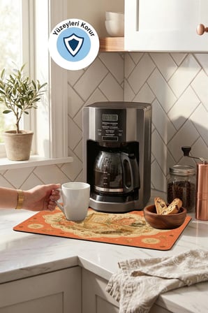 Valerine Life Kahve Espresso Makinesi Matı 35x45cm Çaycı Pad Su Geçirmez Mercan Kahve Rozeti