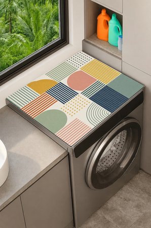 Valerine Life Çamaşır Kurutma Makinesi Üstü Düzenleyici Matı Sıvı Geçirmez Örtü Mid-Century Ritim