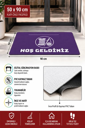 Valerine Life Kapı Önü Paspası 50x90cm Dijital Baskı Kaymaz Kişiye Firmaya Özel Tuhafiye