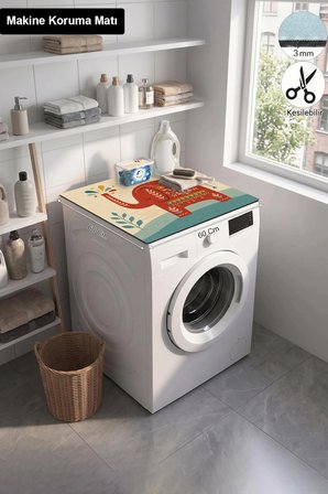 Valerine Life Çamaşır Kurutma Makinesi Üstü Düzenleyici Matı Sıvı Geçirmez Örtü Çiçekli Fil
