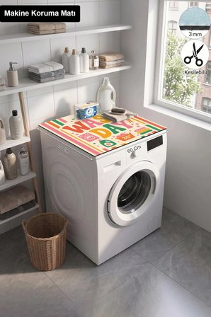 Valerine Life Çamaşır Kurutma Makinesi Üstü Düzenleyici Matı Sıvı Geçirmez Örtü Renkli Yıkama Günü