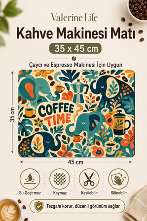 Valerine Life Kahve Espresso Makinesi Matı 35x45cm Çaycı Pad Su Geçirmez Elephant Brew