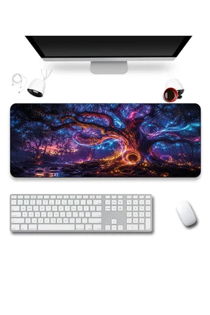 SonicTouch Klavye Mousepad 40x90cm Dikişsiz Pürüzsüz Sıvı Geçirmez Kaymaz Taban Neon Hayat Ağacı