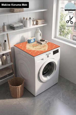 Valerine Life Çamaşır Kurutma Makinesi Üstü Düzenleyici Matı Sıvı Geçirmez Örtü Mercan Çiçekli Bakım