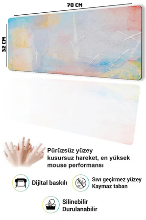 SonicTouch Klavye Mousepad 32x70cm Dikişsiz Pürüzsüz Sıvı Geçirmez Kaymaz Taban Pastel Tuval