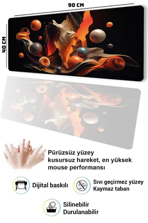 SonicTouch Klavye Mousepad 40x90cm Dikişsiz Pürüzsüz Sıvı Geçirmez Kaymaz Taban Turuncu Akış