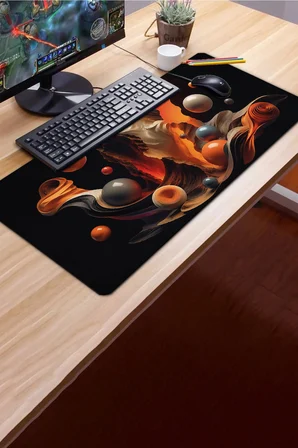 SonicTouch Klavye Mousepad 40x90cm Dikişsiz Pürüzsüz Sıvı Geçirmez Kaymaz Taban Turuncu Akış