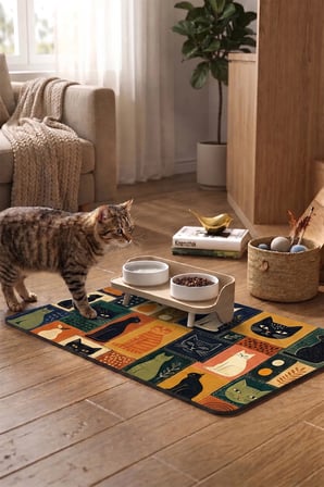 MAtGo Pati Kedi Köpek Beslenme Matı 50x70cm Kedi Kolajı Su Geçirmez Kaymaz Mama Kabı Altlığı Paspası