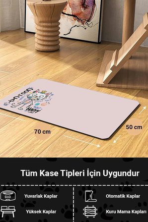 MAtGo Pati Kedi Köpek Beslenme Matı 50x70cm Cool Cat Su Geçirmez Kaymaz Mama Kabı Altlığı Paspas