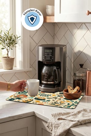 Valerine Life Kahve Espresso Makinesi Matı 35x45cm Çaycı Pad Su Geçirmez Crochet Coffee