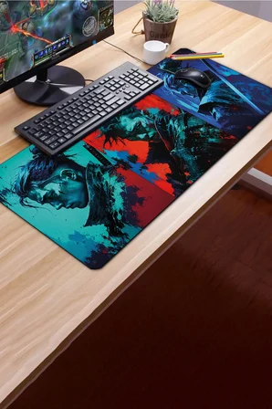 SonicTouch Klavye Mousepad 40x90cm Dikişsiz Pürüzsüz Sıvı Geçirmez Kaymaz Taban Neon Samurai