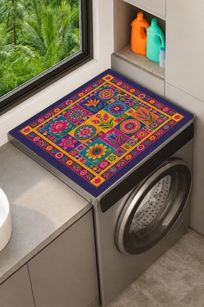 Valerine Life Çamaşır Kurutma Makinesi Üstü Düzenleyici Matı Sıvı Geçirmez Örtü Çiçek Karnavalı