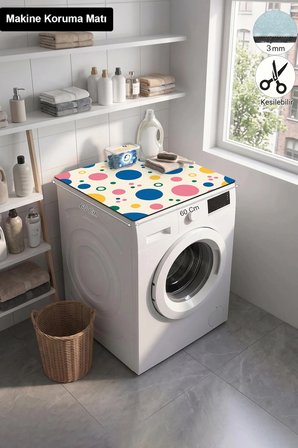 Valerine Life Çamaşır Kurutma Makinesi Üstü Düzenleyici Matı Sıvı Geçirmez Örtü Renkli Baloncuklar