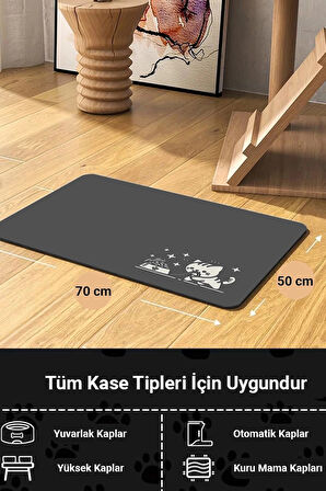 MAtGo Pati Mama Çeken Gri Kedi Beslenme Matı Kaymaz Sıvı Geçirmez Kedi Köpek Mama Paspası 50x70cm