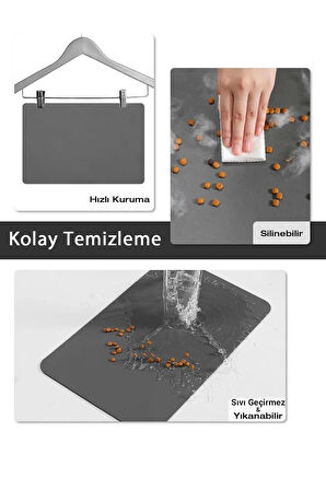 MAtGo Pati Mama Çeken Gri Kedi Beslenme Matı Kaymaz Sıvı Geçirmez Kedi Köpek Mama Paspası 50x70cm