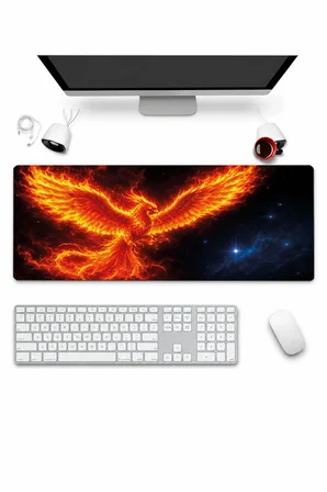SonicTouch Klavye Mousepad 32x70cm Dikişsiz Sıvı Geçirmez Kaymaz Taban Küllerden Yükseliş Anka Kuşu