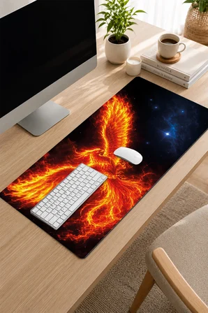 SonicTouch Klavye Mousepad 32x70cm Dikişsiz Sıvı Geçirmez Kaymaz Taban Küllerden Yükseliş Anka Kuşu