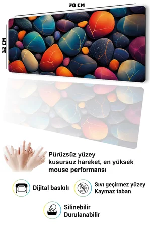 SonicTouch Klavye Mousepad 32x70cm Dikişsiz Pürüzsüz Sıvı Geçirmez Kaymaz Taban Kintsugi Çakılları