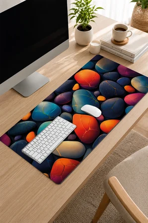 SonicTouch Klavye Mousepad 32x70cm Dikişsiz Pürüzsüz Sıvı Geçirmez Kaymaz Taban Kintsugi Çakılları