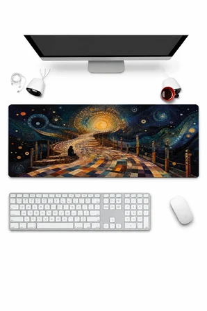 SonicTouch Klavye Mousepad 32x70cm Dikişsiz Pürüzsüz Sıvı Geçirmez Kaymaz Taban Kozmik Mozaik Yol