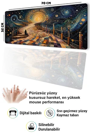 SonicTouch Klavye Mousepad 32x70cm Dikişsiz Pürüzsüz Sıvı Geçirmez Kaymaz Taban Kozmik Mozaik Yol