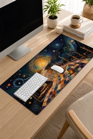 SonicTouch Klavye Mousepad 32x70cm Dikişsiz Pürüzsüz Sıvı Geçirmez Kaymaz Taban Kozmik Mozaik Yol