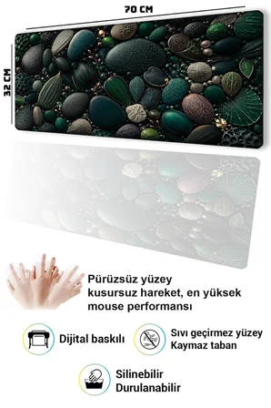 SonicTouch Klavye Mousepad 32x70cm Dikişsiz Pürüzsüz Sıvı Geçirmez Kaymaz Taban Orman Mücevherleri