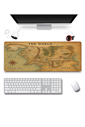 SonicTouch Orta Çağ Haritası World Kahverengi Gamer Oyuncu Sıvı Geçirmez Klavye Mouse Pad 32x70Cm
