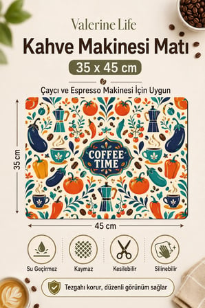 Valerine Life Kahve Espresso Makinesi Matı 35x45cm Çaycı Pad Su Geçirmez Garden Roast