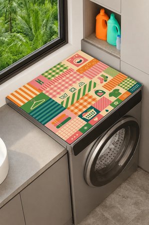 Valerine Life Çamaşır Kurutma Makinesi Üstü Düzenleyici Matı Sıvı Geçirmez Örtü Çamaşır Patchwork