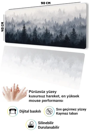 SonicTouch Klavye Mousepad 40x90cm Dikişsiz Pürüzsüz Sıvı Geçirmez Kaymaz Taban Kuzey Ormanları