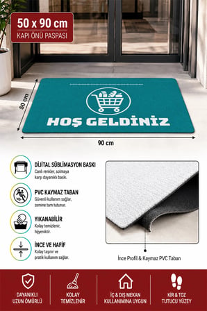 Valerine Life Kapı Önü Paspası 50x90cm Dijital Baskı Kaymaz Kişiye Firmaya Özel Market Bakkal Gross