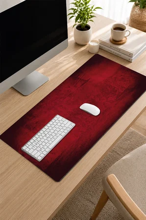 SonicTouch Klavye Mousepad 32x70cm Dikişsiz Pürüzsüz Sıvı Geçirmez Kaymaz Taban Kızıl Doku