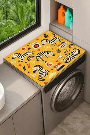 Valerine Life Çamaşır Kurutma Makinesi Üstü Düzenleyici Matı Sıvı Geçirmez Örtü Zebra Yıkama Şenliği